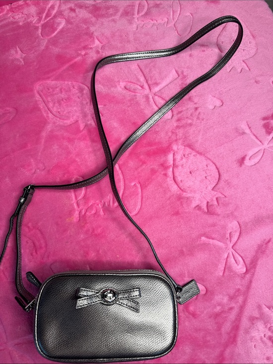 Coach Handbags - Coach Silver Metallic Saffiano Double Zip Mini Crossbody (Metallic Gray)